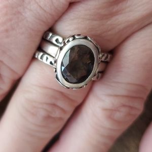 Silpada Sterling Silver 3 piece Smokey Quartz Ring size 8